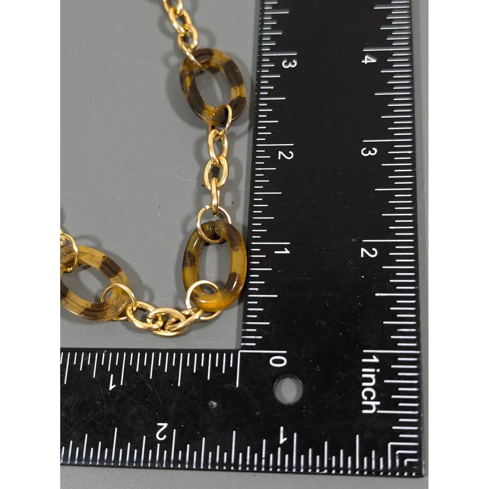 Gold‎ Tone Faux Tortoise Oval Link Necklace Retro Chain Layering 17.5in